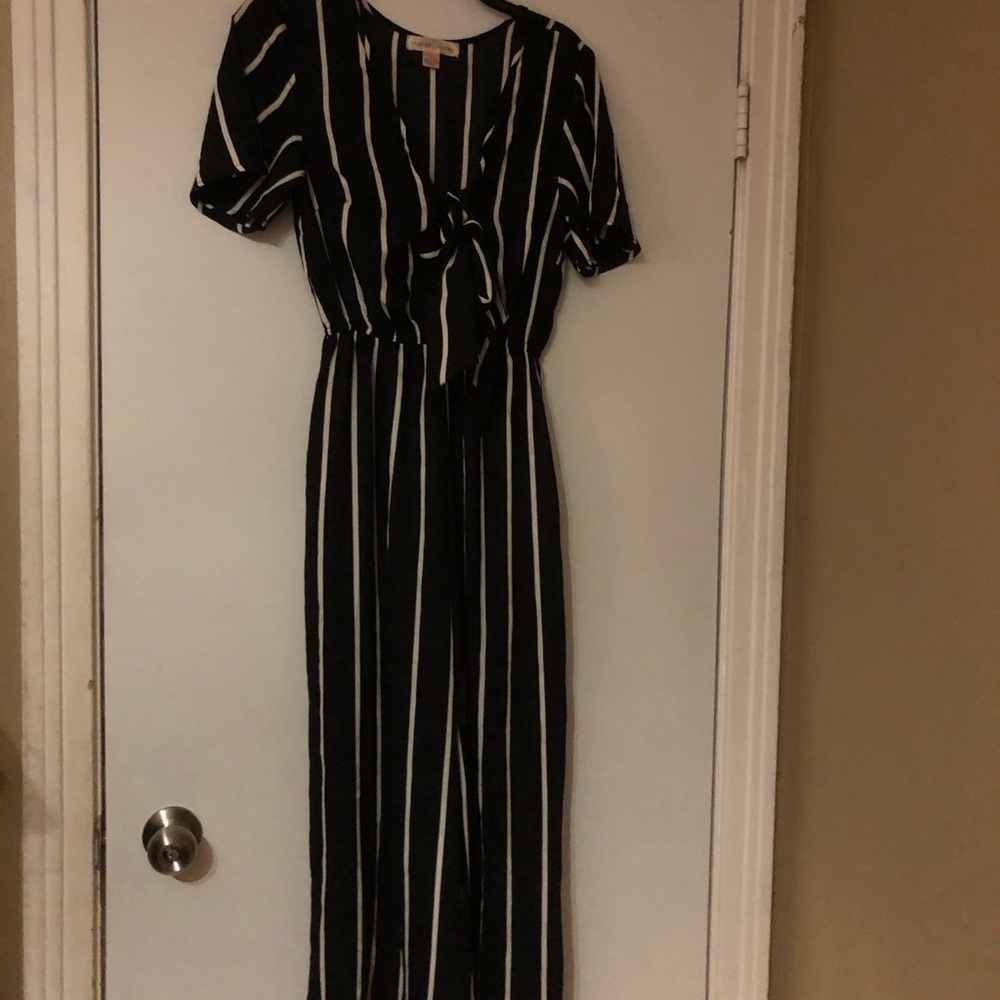 Black and white stripe pant jump suit